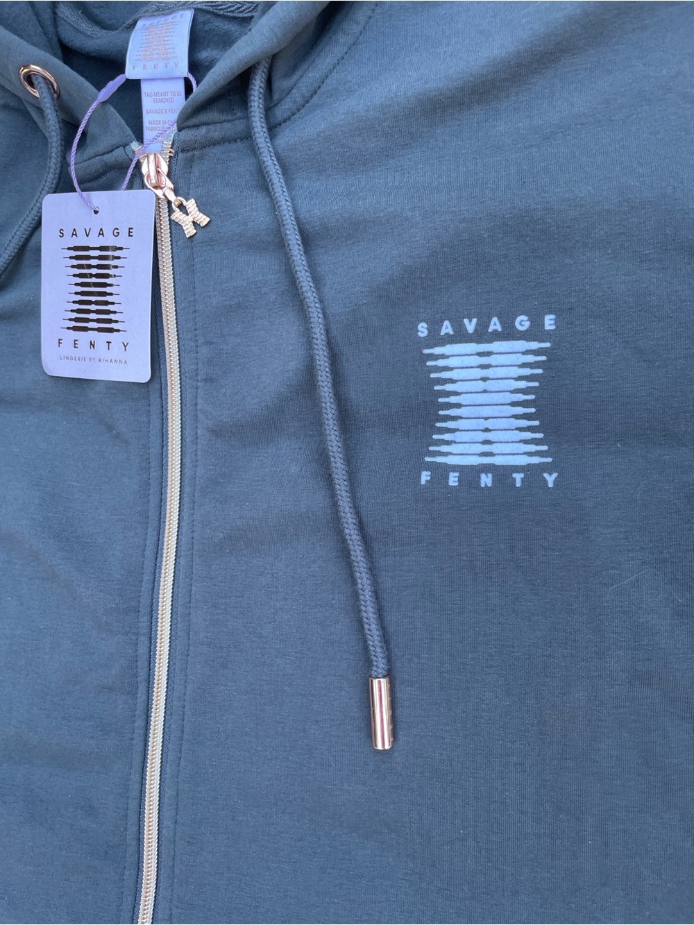 Savage X Fenty Hooded Onesie Jumpsuit Rose Gold and Charcoal Gray Sz XL - Picture 6 of 12